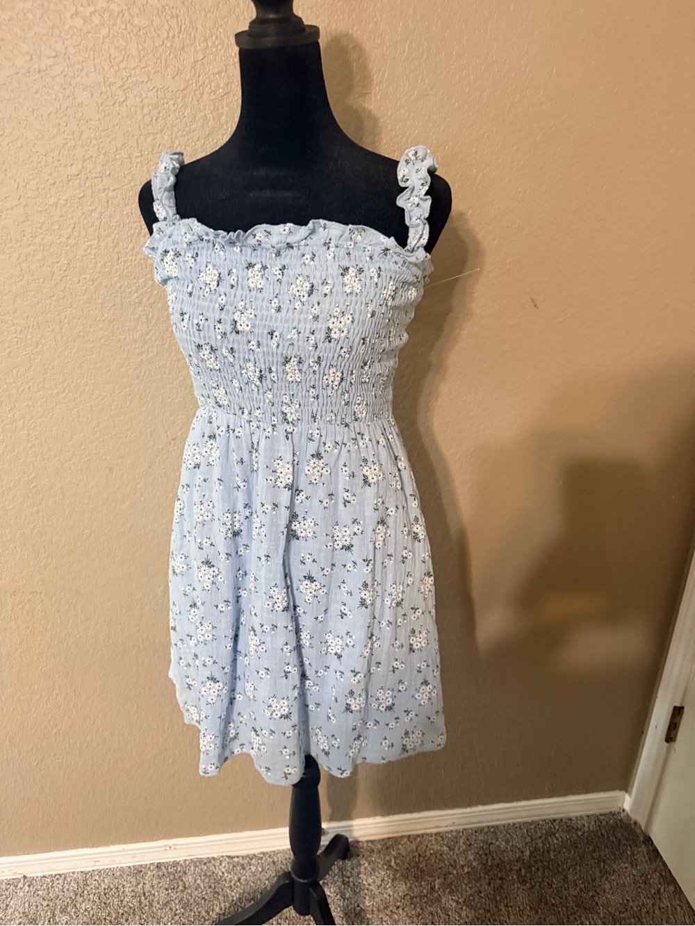 Lush Light Blue Floral Smocked Mini Dress